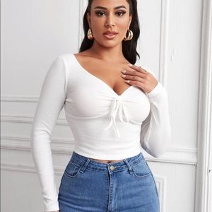 SHEIN long sleeve knot crop top